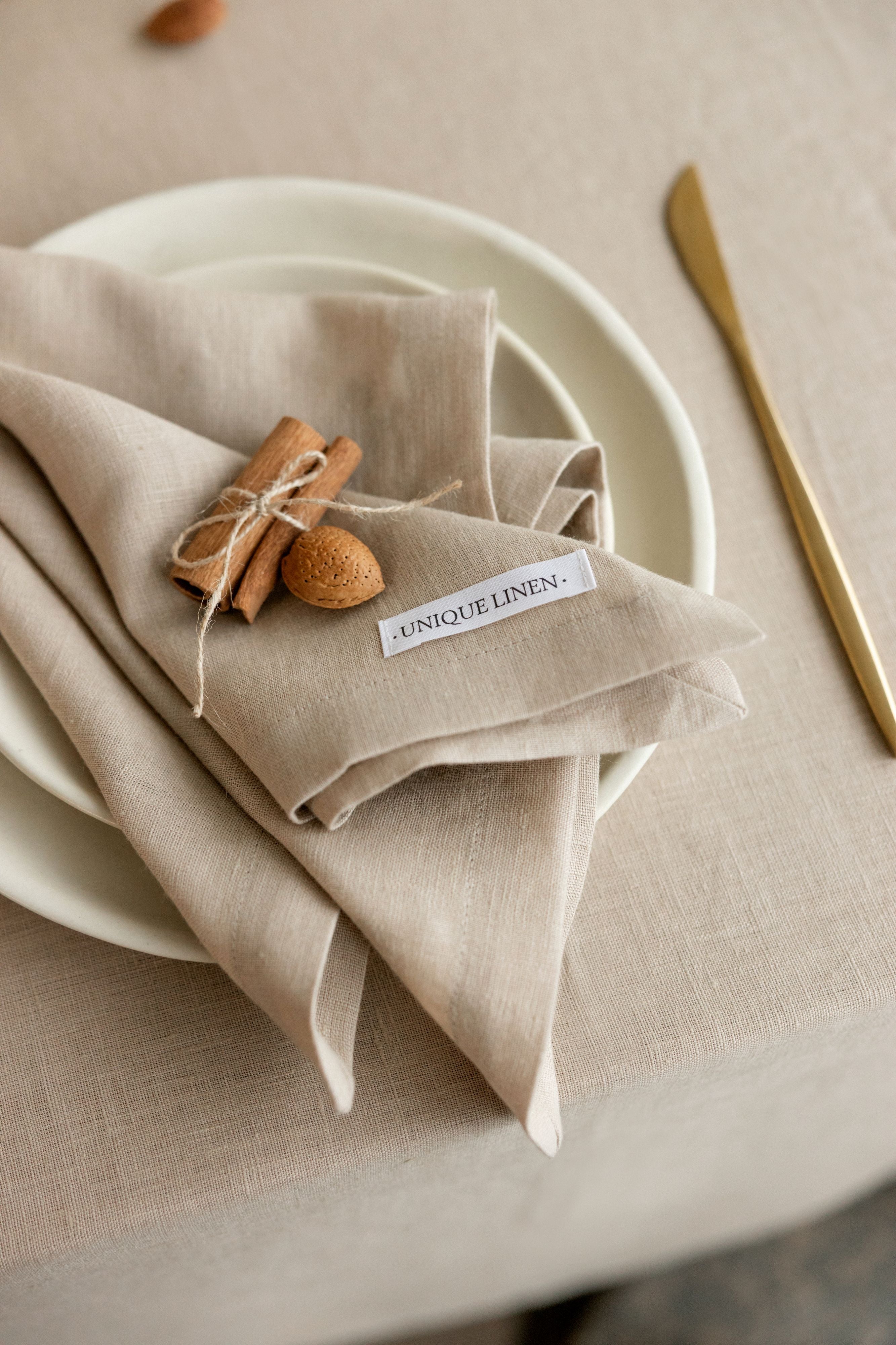 Premium Stonewashed Linen Napkins – Beige – SET OF 2