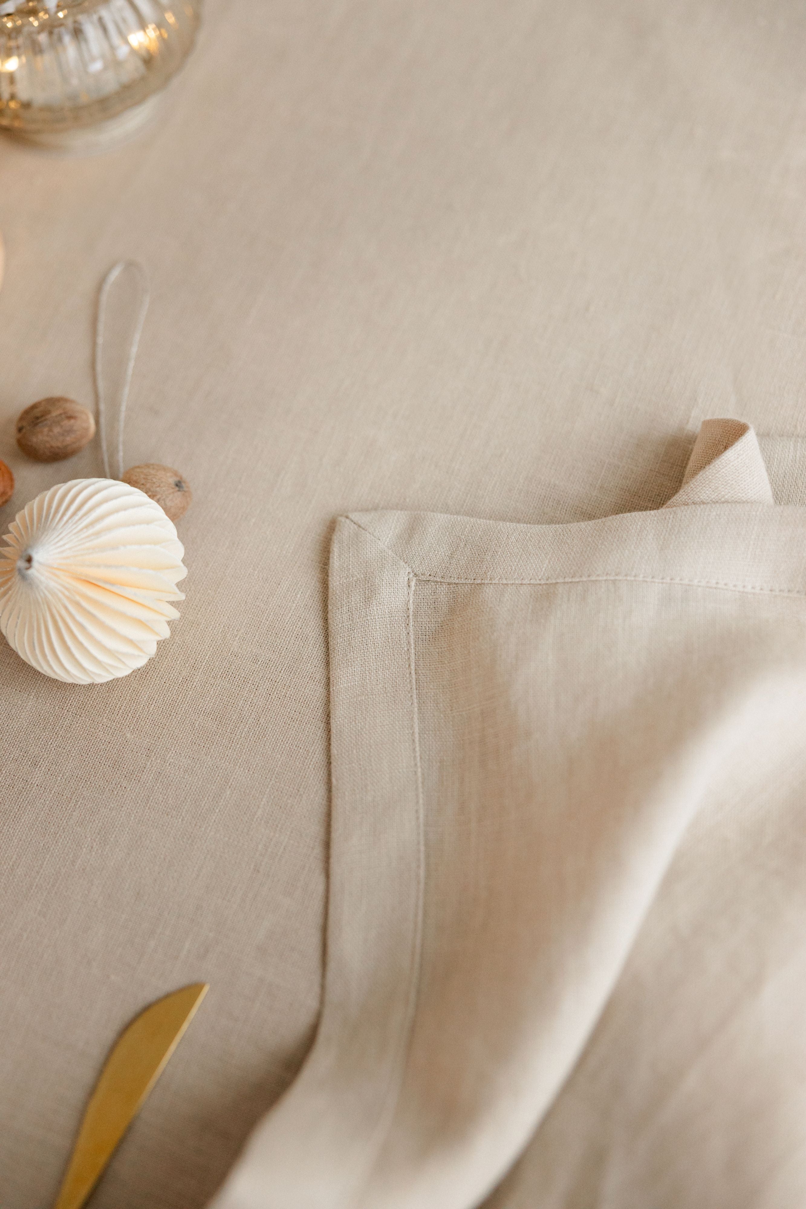 Premium Stonewashed Linen Tablecloth – Beige