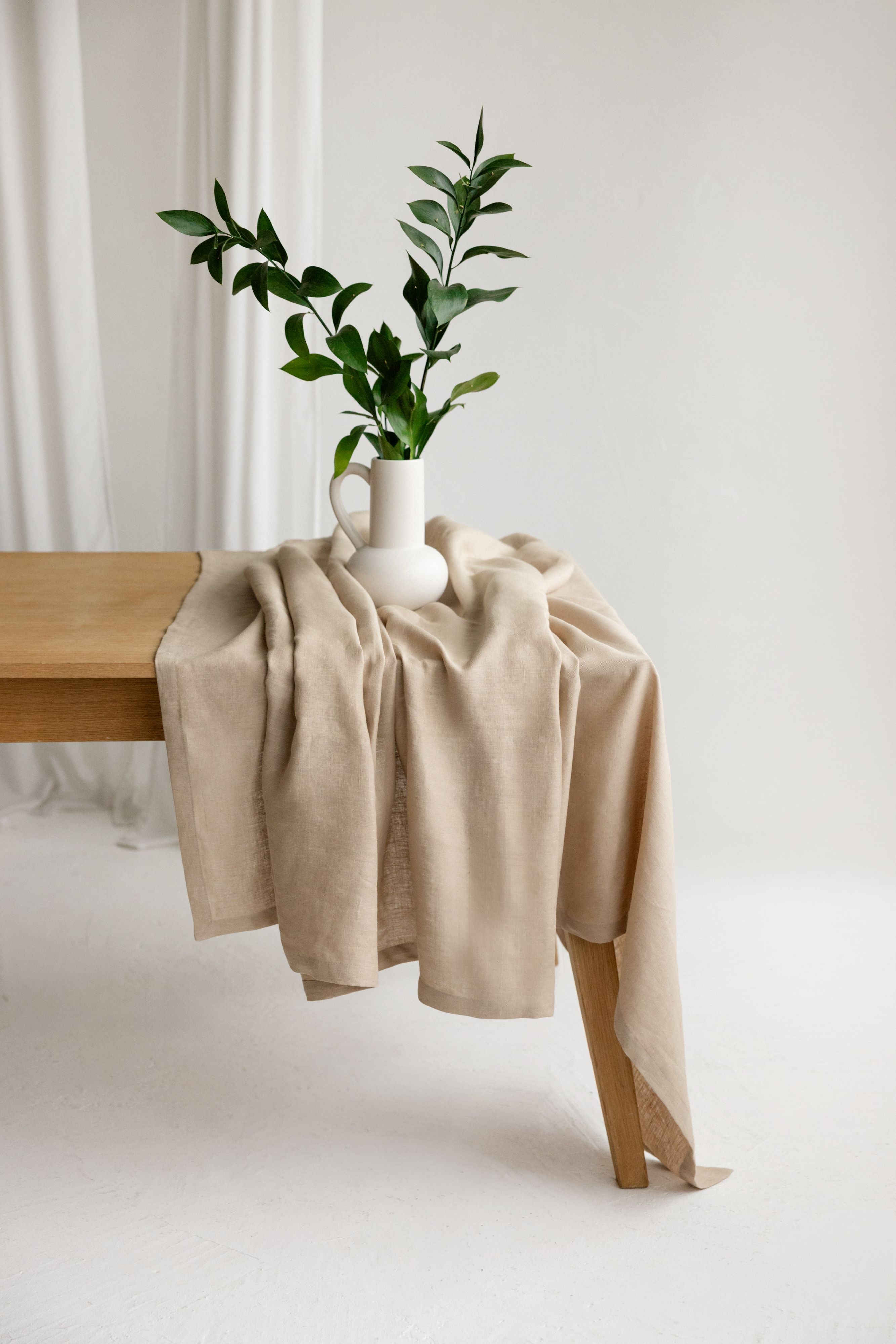 Premium Stonewashed Linen Tablecloth – Beige