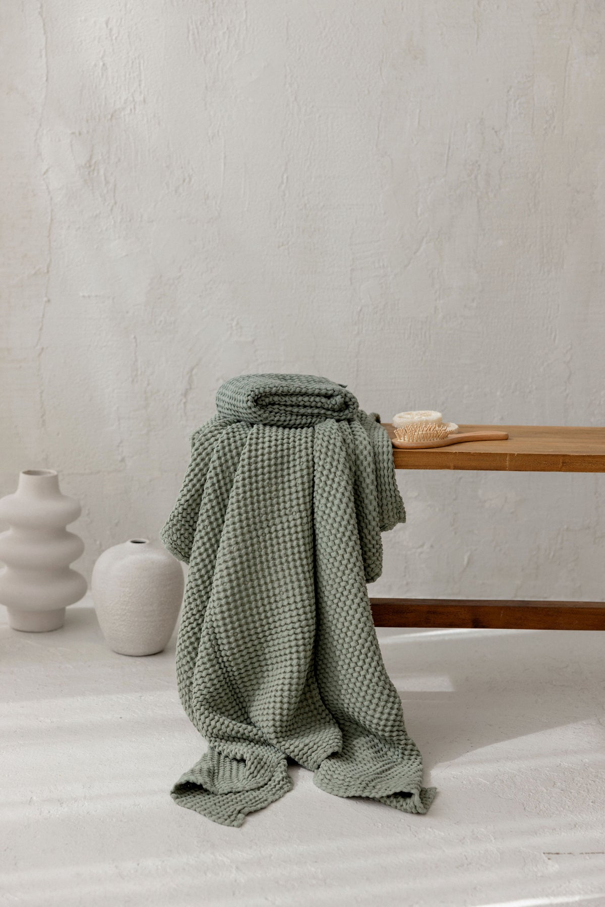 Linen Waffle Bath Towel – Mint