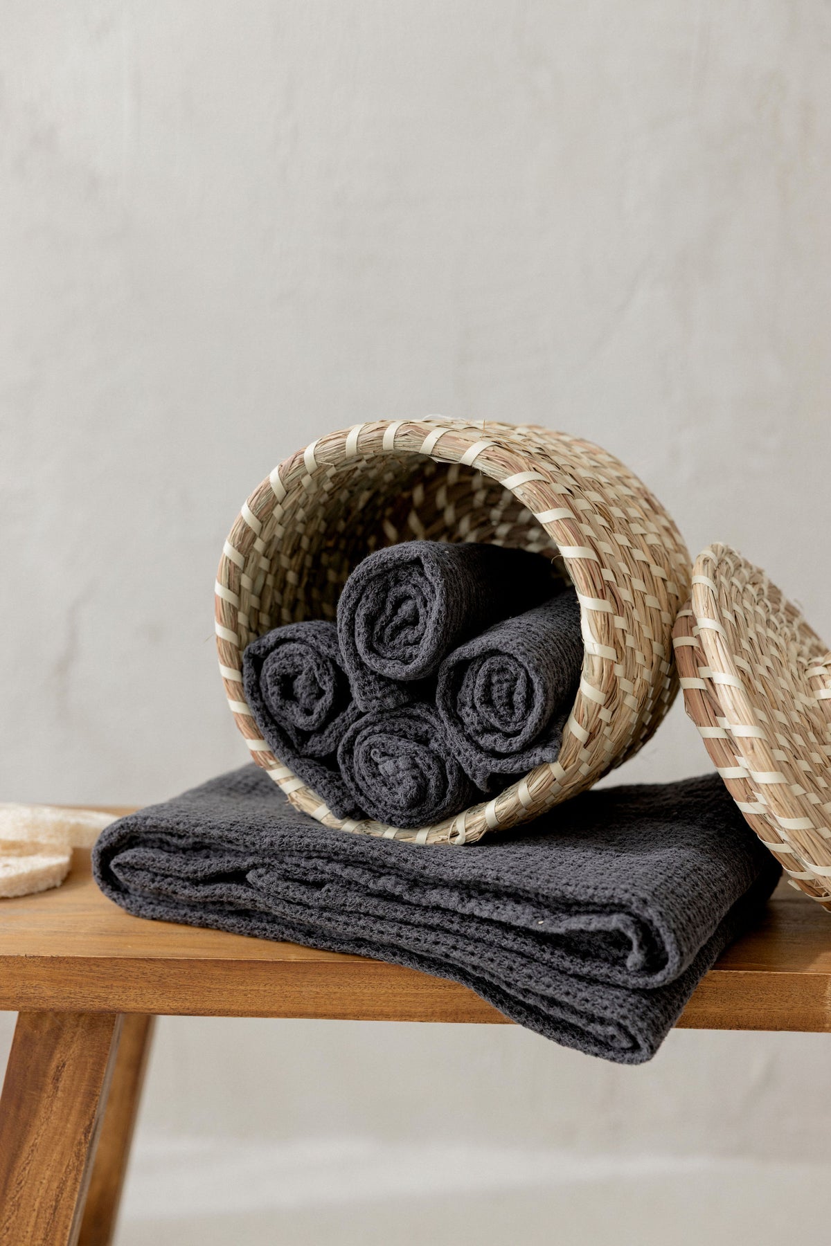 Linen Waffle Hand Towels – Charcoal – SET OF 4
