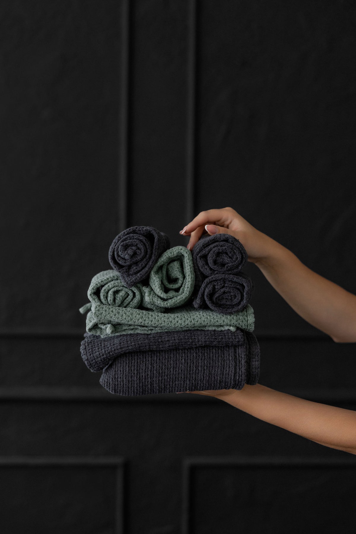 Linen Waffle Hand Towels – Sage Green – SET OF 4